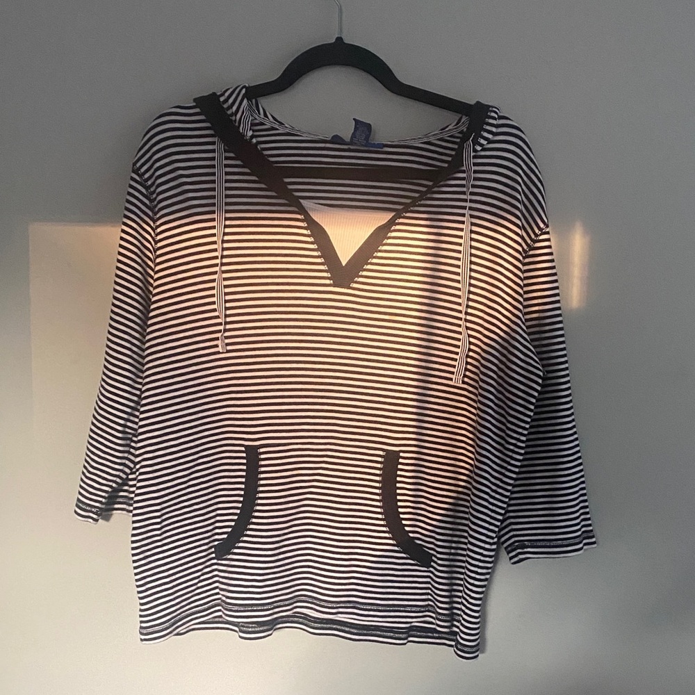 Karen Scott Black and White Striped Hoodie